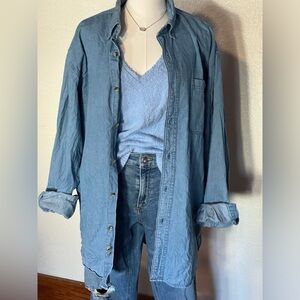 Timeless sportswear 100% cotton denim blue button down size large